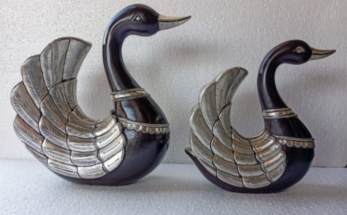 Silver Plated Wooden Swan Pair