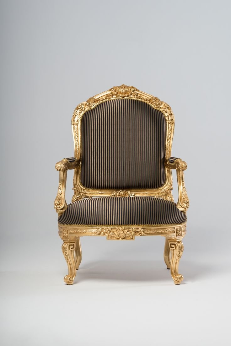 Gold Carved Striped Accent Armchair