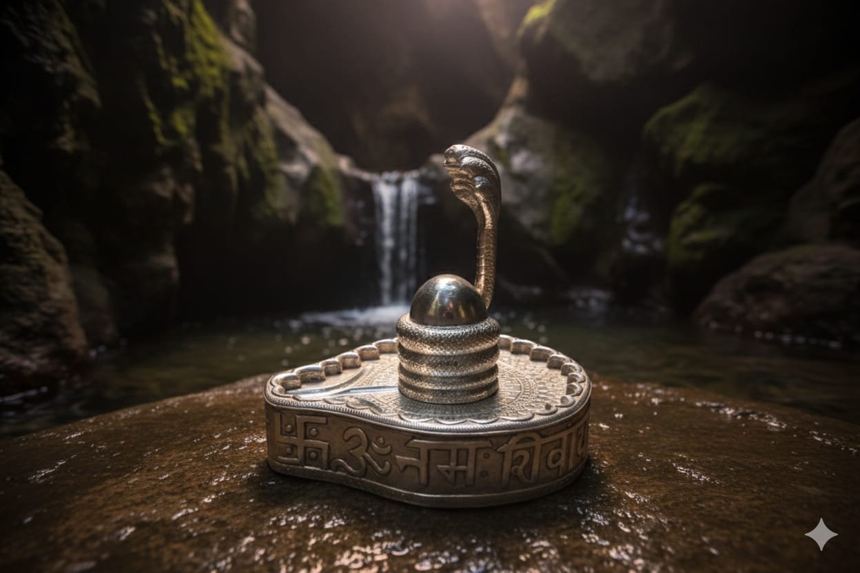 Silver Plated Shivling with Naag (Om Namah Shivay Base)