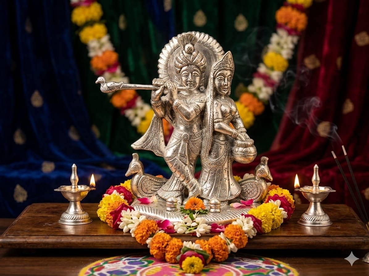 Silver Plated Radha Krishna Idol