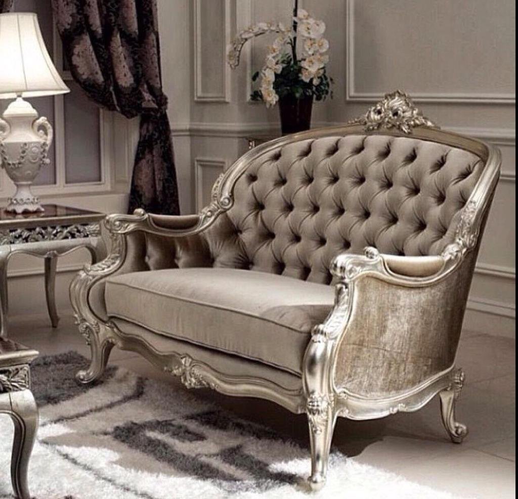 Silver Plated Tufted Chaise Sofa