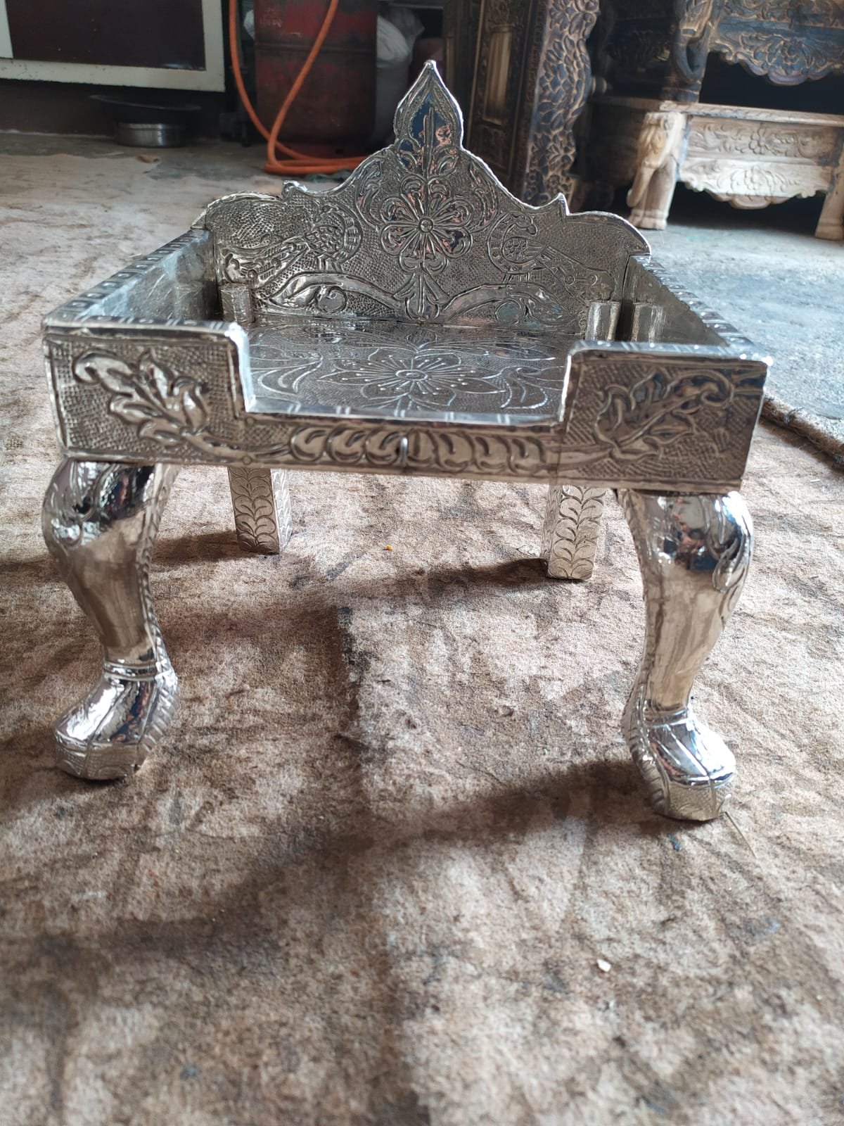 Silver Plated Chaupai Chowki with Elephant Legs