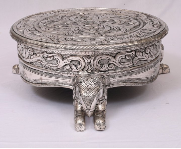 Round Silver Bajot with Elephant Legs