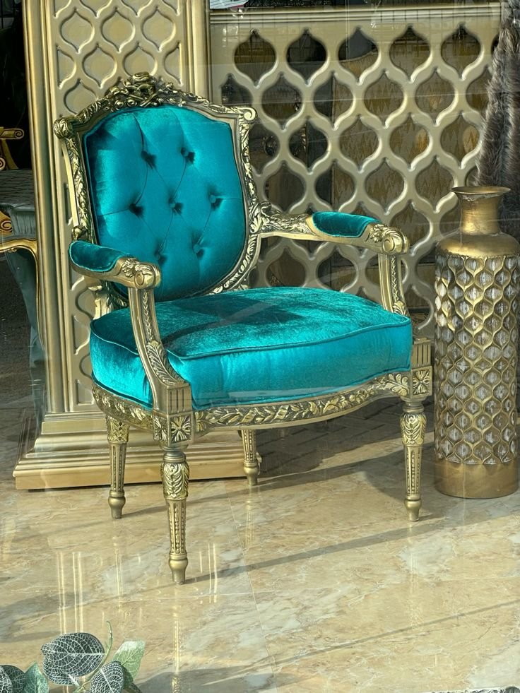 Teal Velvet Tufted Royal Armchair