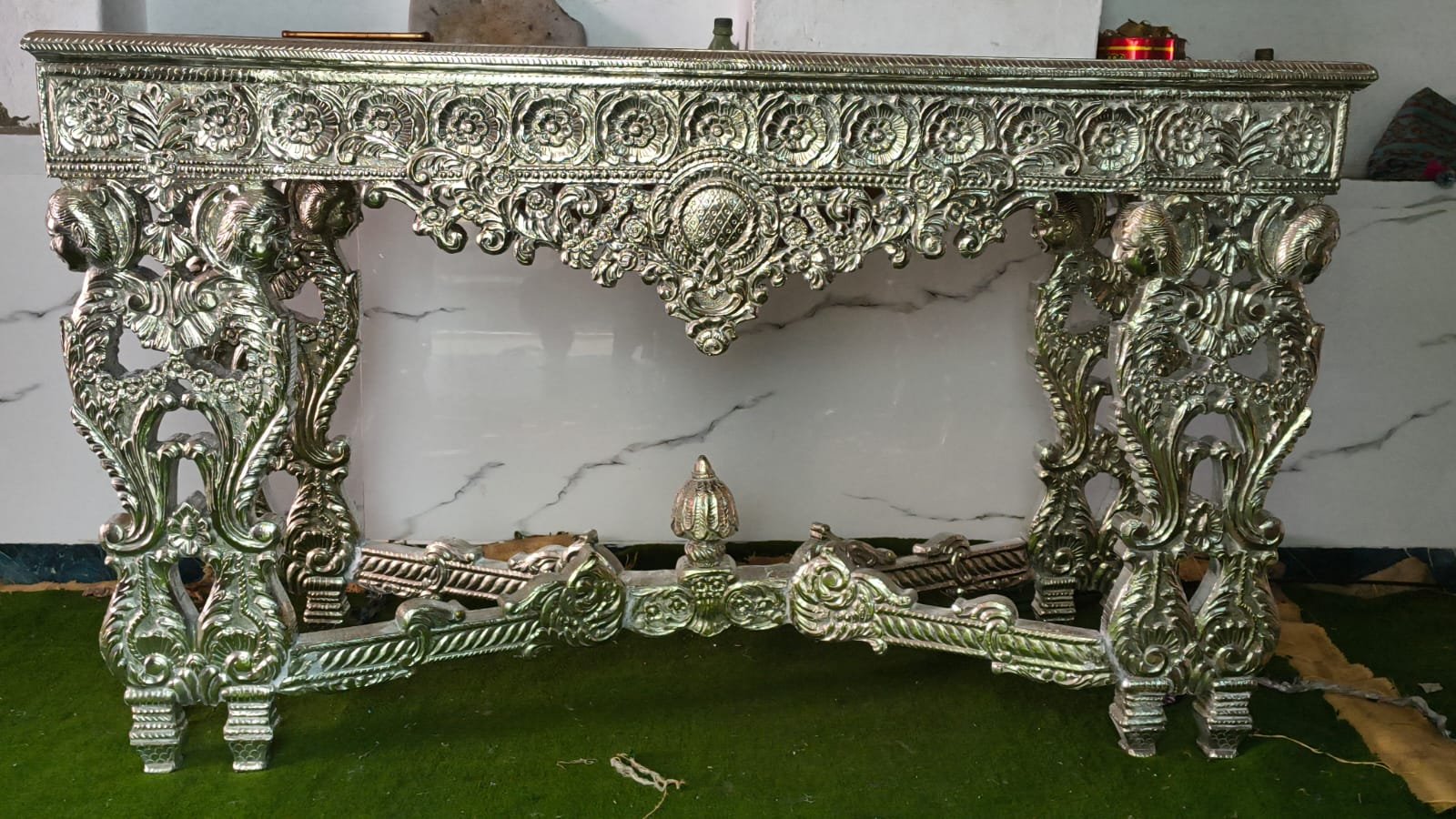German Silver Carved Corner Table