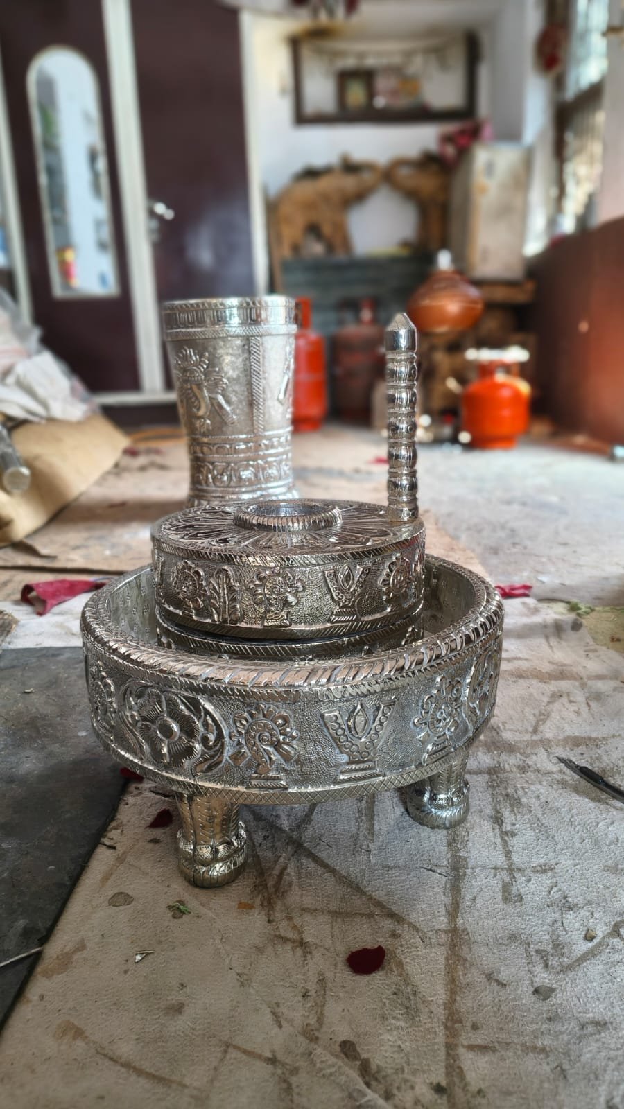 German Silver Carved Metal Gatti